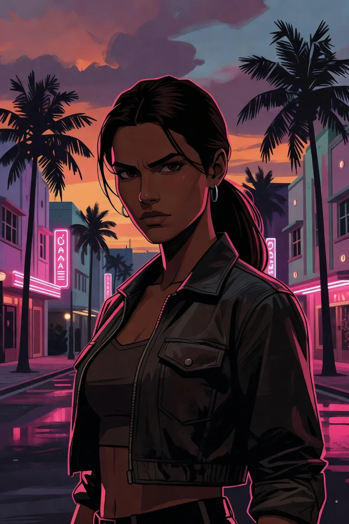 Eigene Vice-City-Illustration: Lucia, die Kämpferin